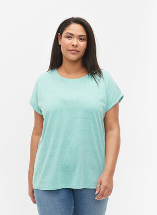 Melerad t-shirt med korta ärmar, Turquoise Mél, Model image number 0