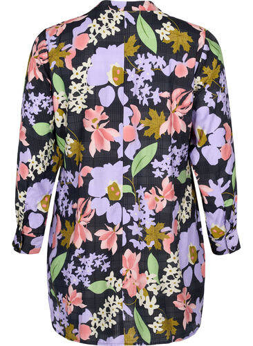 Blommig tunika i viskos, Purple Green Flower, Packshot image number 1