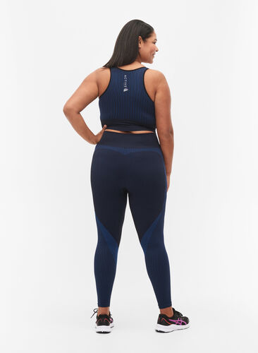 Seamless träningstights med ränder, Black w. Blue Depths, Model image number 1