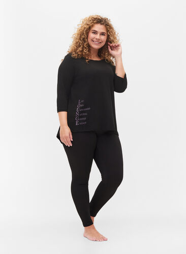 T-shirt i bomull med 3/4-ärmar, Black LOUNGE, Model image number 2