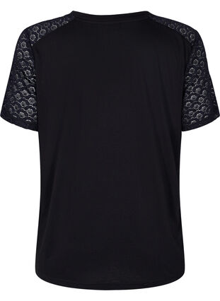 T.shirt med ärmar i spets, Black, Packshot image number 1
