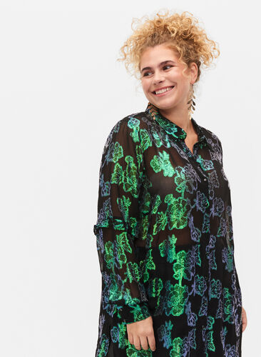 Lång skjorta i viskos med lurex, Black W. Green Lurex, Model image number 2