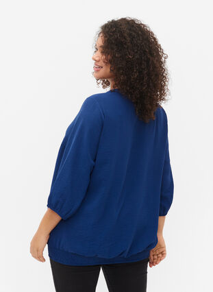 Blus med smock och 3/4-ärmar, Blue Depths, Model image number 1