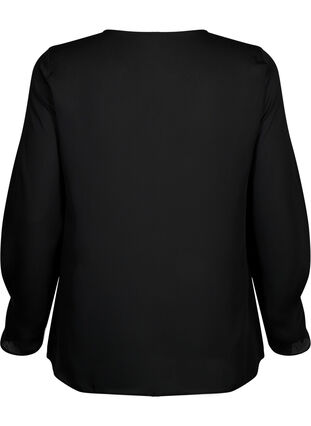 Enfärgad blus med långa ärmar, Black, Packshot image number 1