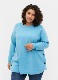 Stickad tröja med knappdetaljer, River Blue WhiteMel., Model