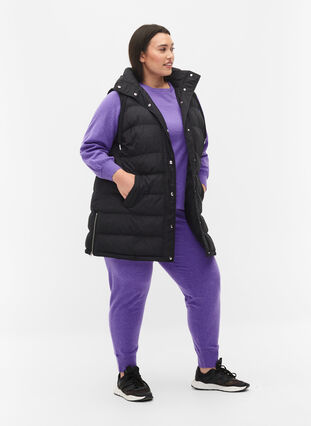 Lång väst med huva och knappar, Black, Model image number 2