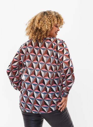 Skjorta med v-ringning och mönster, Graphic Pink, Model image number 1