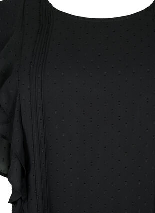 Kortärmad blus med volanger och prickigt mönster, Black, Packshot image number 2