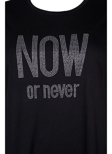 T-shirt med nitar i ekologisk bomull, Black NOW or never, Packshot image number 2