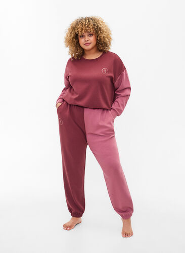 Sweatpants med colour block, Red Mahogany/RoseBr., Model image number 0