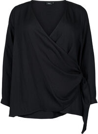 Långärmad blus i viskos med omlottlook