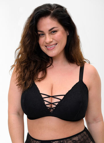 Vadderad spets-bh, Black, Model image number 0