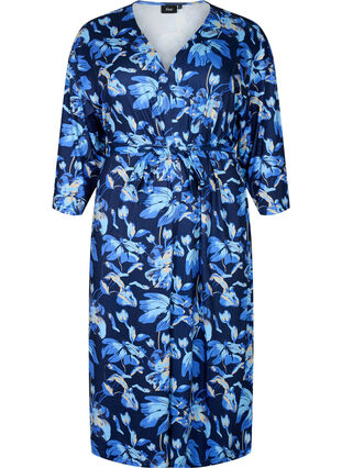 Gravidkimono med 3/4-ärmar, Blue Flower Print, Packshot image number 0