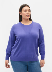 Enfärgad stickad tröja med ribbade detaljer, Purple Opulence Mel., Model