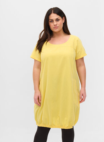 Kortärmad klänning i bomull, Goldfinch, Model image number 0