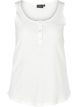 Ribbad topp med rund halsringning, Bright White, Packshot image number 0