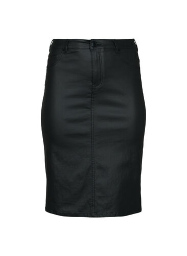 Coated kjol med slits, Black, Packshot image number 0
