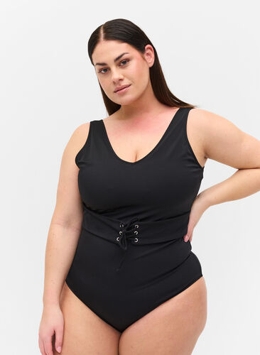 Baddräkt med snörning i midjan , Black, Model image number 0