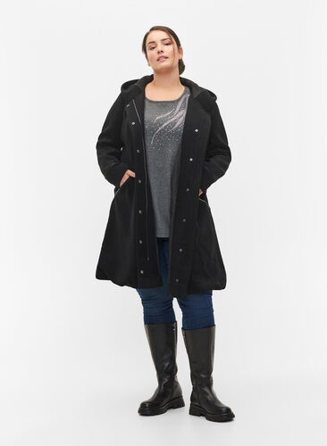 Jacka i ull och huva, Black Solid, Model image number 2