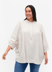 Viskos-Linne Mix Skjorta Blus med 3/4 Ärmar, Moonbeam, Model