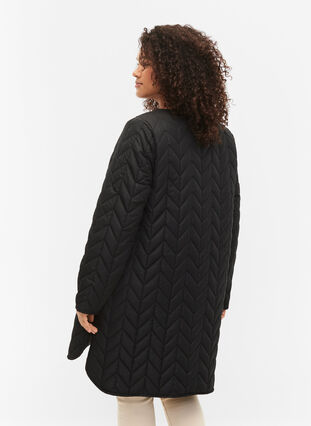 Quiltad jacka med knappar, Black, Model image number 1