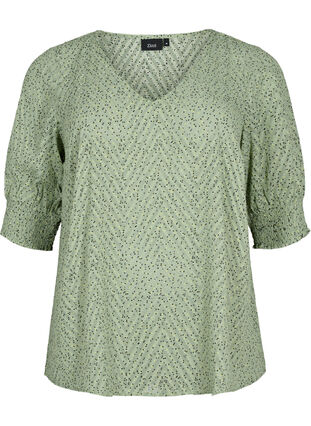 Prickig blus med halvlånga ärmar, Seagrass Dot, Packshot image number 0