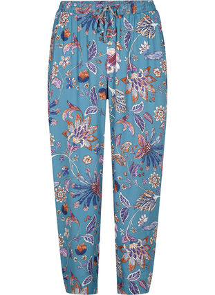 Byxor med lös passform i viskos med tryck, Smoke Blue Paisley, Packshot image number 0