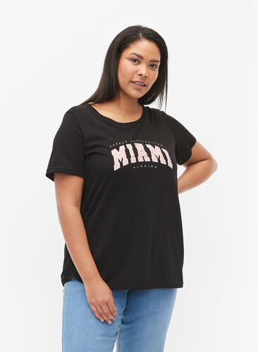 T-shirt i bomull med tryck, Black MIAMI, Model image number 0