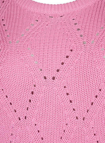 Stickad topp med 3/4-ärmar och hålmönster, Begonia Pink, Packshot image number 2