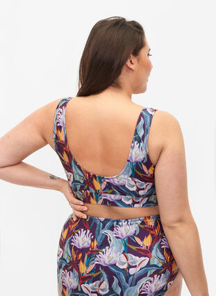 Mönstrad bikinitop med rund halsringning, Deep Tropical Print, Model image number 1