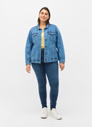 Jeansjacka med nitar, Blue denim, Model image number 3
