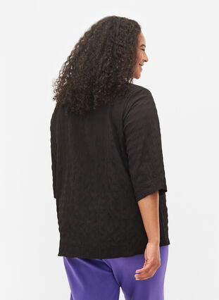Blus med hög hals och 3/4-ärmar, Black, Model image number 1