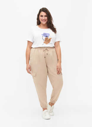 Löst sittande byxor i viskos med stora fickor, Oxford Tan, Model image number 0