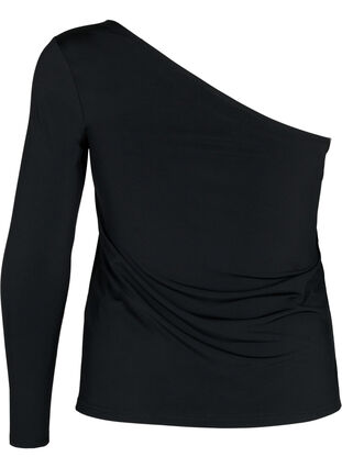 Kroppsnära blus med one-shoulder, Black, Packshot image number 1
