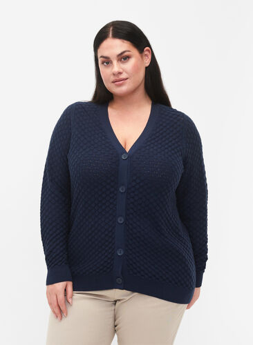 Mönstrad kofta i bomull, Navy Blazer, Model image number 0