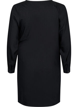 Långärmad viskosklänning med omlottlook, Black, Packshot image number 1