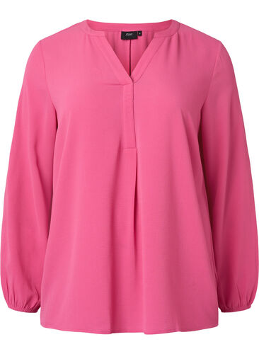 Enfärgad blus med v-hals, Shocking Pink, Packshot image number 0