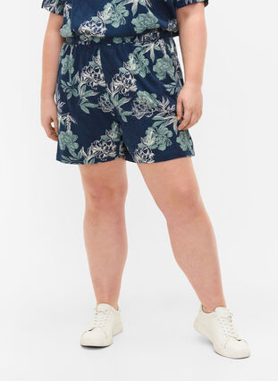Löst sittande pyjamashorts med tryck, Insignia Blue AOP, Model image number 2
