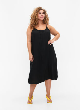 Ärmlös midiklänning i viskos, Black, Model image number 0