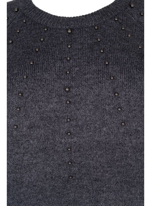 Stickad tröja med pärlor, Dark Grey Melange, Packshot image number 2
