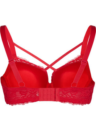 Vadderad bh med spets och snörning, Red Ass., Packshot image number 1