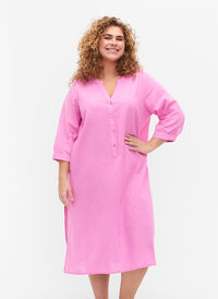Lång skjortklänning med 3/4-ärmar, Begonia Pink, Model