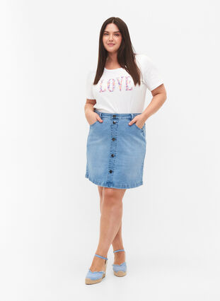 Denimkjol med a-linjeformad passform, Light blue denim, Model image number 3