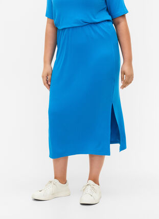 Kroppsnära midikjol i viskos, Ibiza Blue, Model image number 2
