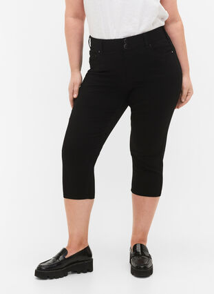 Kroppsnära capribyxor i viskosmix, Black, Model image number 2