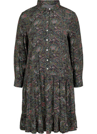 Skjortklänning i viskos med paisleymönster, Green Paisley AOP, Packshot image number 0