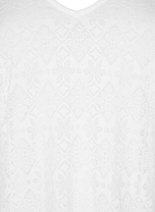 V-ringad klänning i spets med långa ärmar, Bright White, Packshot image number 2