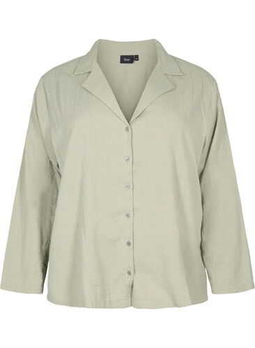 Skjorta i bomull med struktur, Seagrass , Packshot image number 0