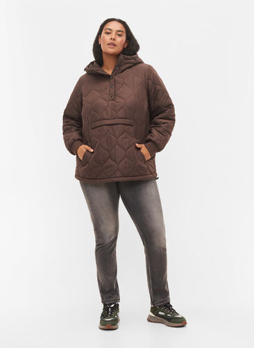 Quiltad anorak med huva, Black Coffee, Model image number 2