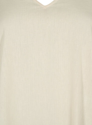 V-ringad klänning i bomullsblandning med linne, Sandshell, Packshot image number 2